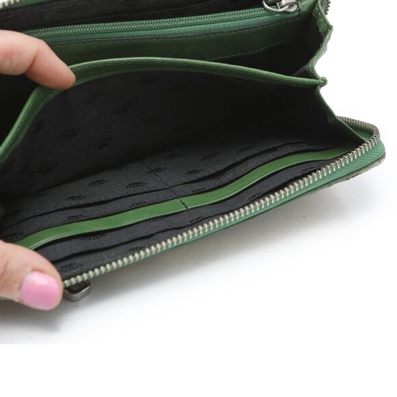 Juicy Couture Leather Leopard Print Wallet Zip Around Green Brown Animal Print - Picture 10 of 12